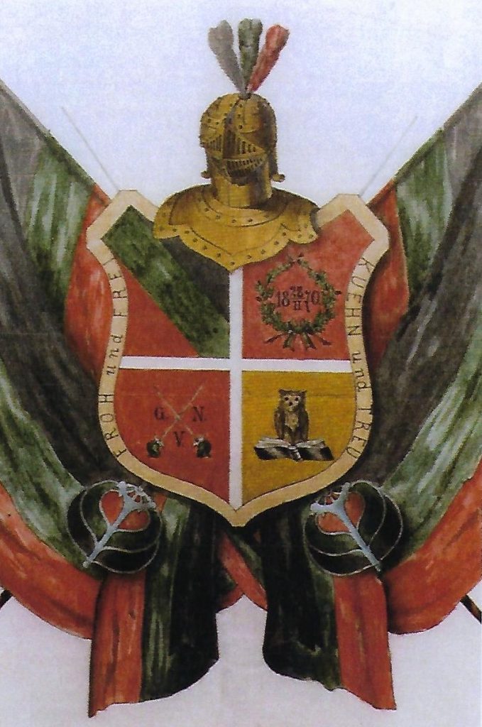 Wappen des Corps Cimbria Wien (1870–1889). Quelle: Steiermärkisches Landesarchiv, Mappe V; Archiv des Congresses der Corps der österreichischen Hochschulen. Abgebildet in Harald Seewann: Das Corps Cimbria Wien. Materialien zur Geschichte eines altösterreichischen Corps (1870–1899). Graz 2020, S. 14.