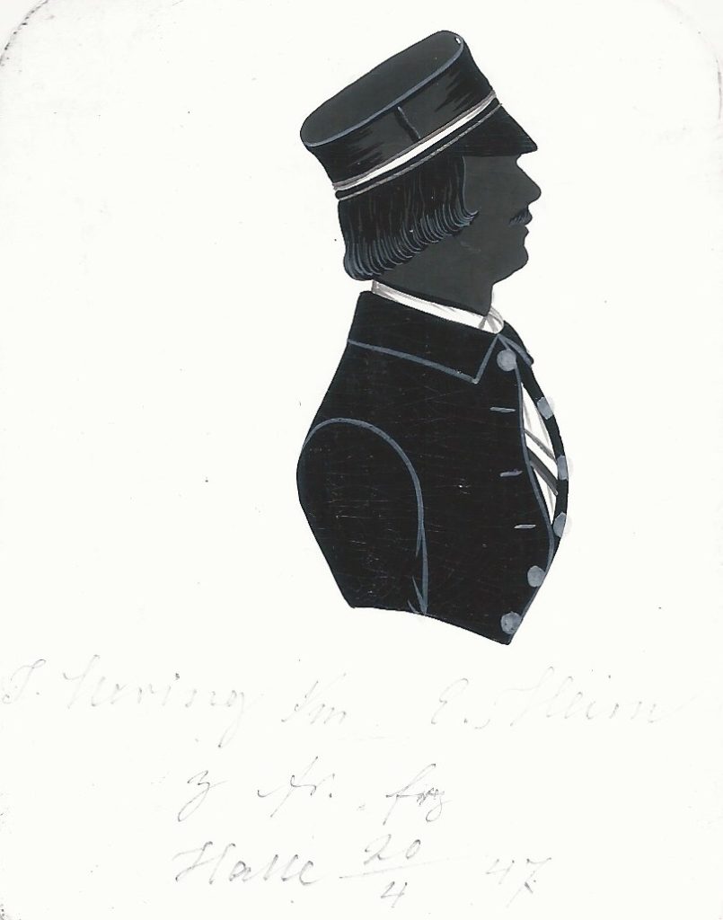 Julius Hering stammte aus Stettin und ging zum Studium der Rechtswissenschaften nach Halle, wo er bei Borussia aktiv wurde. 1847 wurde er recipiert und wechselte später nach Berlin. Dort starb Hering bald darauf im Jahre 1850. Die Silhouette ist gewidmet "J. Hering s/m E. Heim z fr. Erg Halle 20/4 47" Sammlung Robert Soppa Saxoniae Konstanz