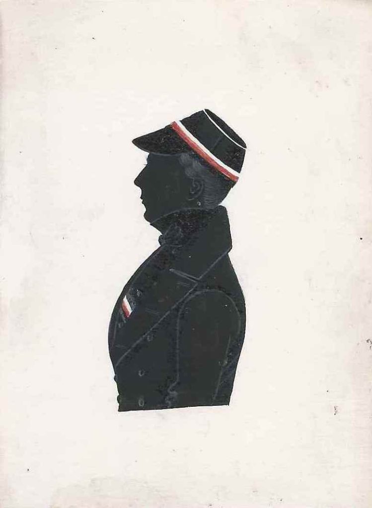 Ernst Helion von Reineck stammte aus Landstreit bei Eisenach und immatrikulierte sich nach dem Abitur als stud. iur. am 25. Oktober 1837 an der Universität zu Jena. Er trat der Thuringia bei und wurde im folgenden Jahr in diese rezipiert. Am 23. April 1839 wechselte er nach Göttingen und wurde ein zweites Mal bei Guestphalia aktiv. Von Reineck starb als Amtsaktuar 1883 in Jena. Die Silhouette ist nicht gewidmet, stammt aber wohl aus einem zerschnittenen Album. Hierbei wurde das Albumpapier soweit ausgeschnitten, dass der darunter notierte Namen erhalten geblieben ist. Sammlung Dr. Rolf Caselitz Hubertiae München, Starkenburgiae, Saxoniae Leipzig, Brunsvigae, Borussiae Greifswald