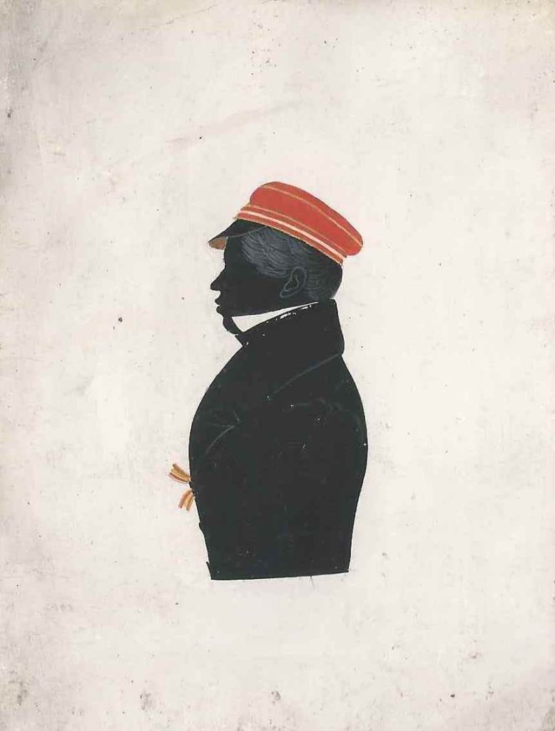 Eine Identifizierung durch Auffinden eines Vergleichsstücks steht noch aus. Durch den Zusammenhang mit anderen Silhouetten datiert diese aus der Zeit 1830-1835. Ehemals Sammlung Robert Soppa Saxoniae Konstanz