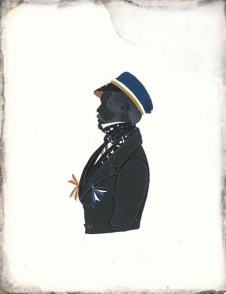 Reinhard Kleinschmidt kam ca. 1820 in Korbach als Sohn eines Hofgerichtsrats zur Welt. Nach dem Abitur immatrikulierte er sich zunächst am 4. Mai 1839 als stud. iur. in Heidelberg und wurde dort Mitglied der Hanseatia, in die er noch im selben Jahr rezipiert wurde. Am 24. Mai 1840 wechselte er nach die Universität Göttingen und wurde erneut bei Brunsviga aktiv, scheint aber sehr bald darauf bei Nassovia aktiv geworden zu sein. Die Informationen in den Kösener Corpslisten sind in Bezug auf das genaue Rezeptionsjahr und die Reihenfolge widersprüchlich. Bei Nassovia war Kleinschmidt einmal Drittchargierter und einmal Consenior. Ostern 1841 wechselte er erneut die Universität und schrieb sich in Marburg ein, wo er ein viertes Mal bei Hasso-Nassovia aktiv wurde. Nach dem Studium war er als Rechtsanwalt und Staatsanwaltssubstitut in Pyrmont tätig und starb bereits 1863. Die Silhouette ist nicht gewidmet, konnte aber durch die ungewöhnliche Bandkombination zugeordnet werden. Kölner Privatsammlung.