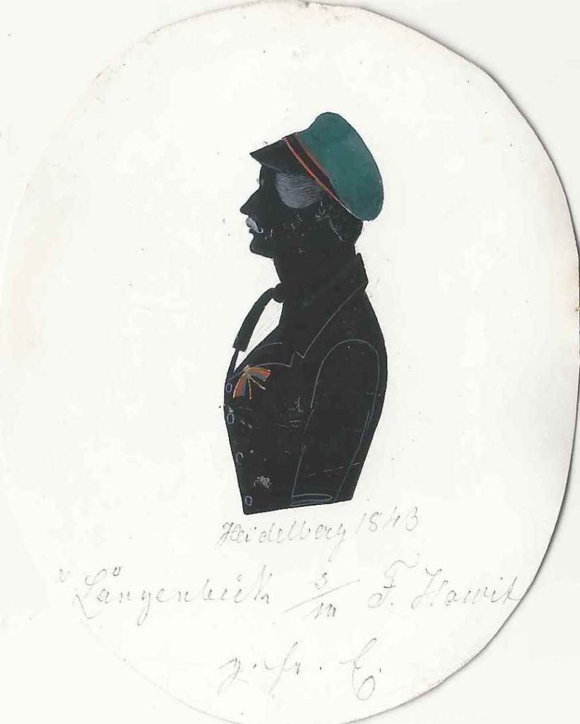 Johann Ernst Wilhelm Langenbeck kam am 15. Januar 1821 in Plönjeshausen als Sohn des Arztes Dr. Wilhelm Heinrich Langenbeck und dessen Ehefrau Ernestine Caroline Dorothée Süllow zur Welt. Er besuchte das Gymnasium in Stade, das er mit Auszeichnung abschloss und immatrikulierte sich anschließend am 5. Mai 1840 als stud. iur. in Göttingen. Dort wurde er noch im selben Jahr in die Bremensia rezipiert, wo er einmal Fuchsmajor, einmal Drittchargierter und zweimal Senior war. Nach dem Studium und erfolgter Promotion war er als Universitätsprofessor tätig und verstarb 1904 in Jena.