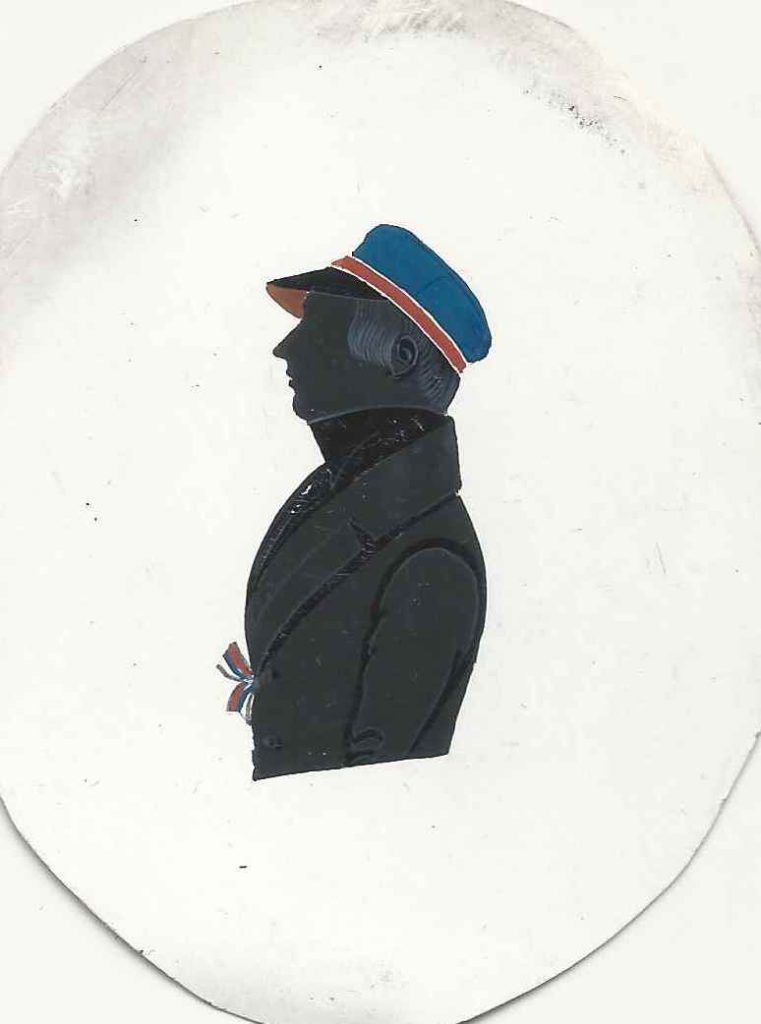 Da die Silhouette keine Widmung aufweist und auch anderweitig kein Hinweis auf die Identität des gezeigten zu finden ist, muss die Identifizierung einem möglicherweise in Zukunft auftauchendem Vergleichsstück vorbehalten bleiben. Die Mützenart weist aber auf eine Entstehung der Silhouette um 1840 hin.