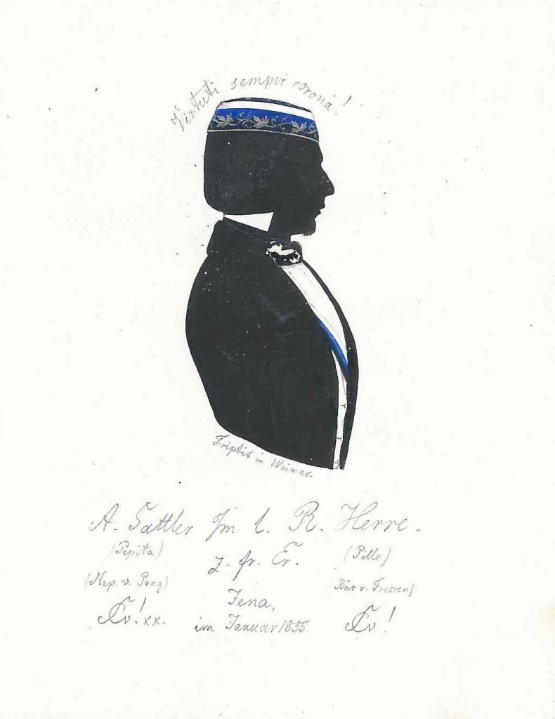 Arno Sattler stammte aus Triptis und immatrikulierte sich am 23. April 1853 als stud. theol. an der Universität Jena. Er wurde bei Saxonia aktiv, in die er 1854 rezipiert wurde. Noch im selben Jahr wechselte er an die Universität Halle und wurde abermals bei der dortigen Saxonia aktiv. Weiteres war bislang nicht über ihn festzustellen. Er scheint 1909 in Leipzig verstorben zu sein.